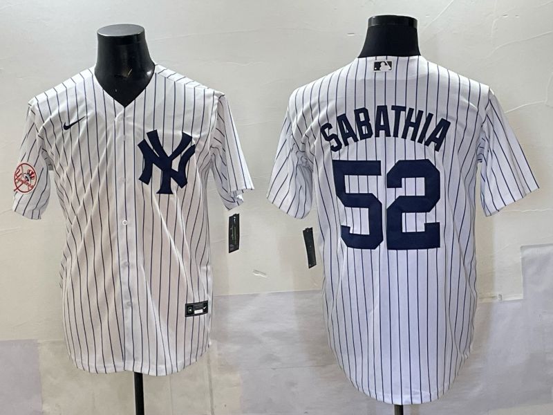 Men New York Yankees #52 Sabathia White Stripe Nike MLB 2025 Jersey 06